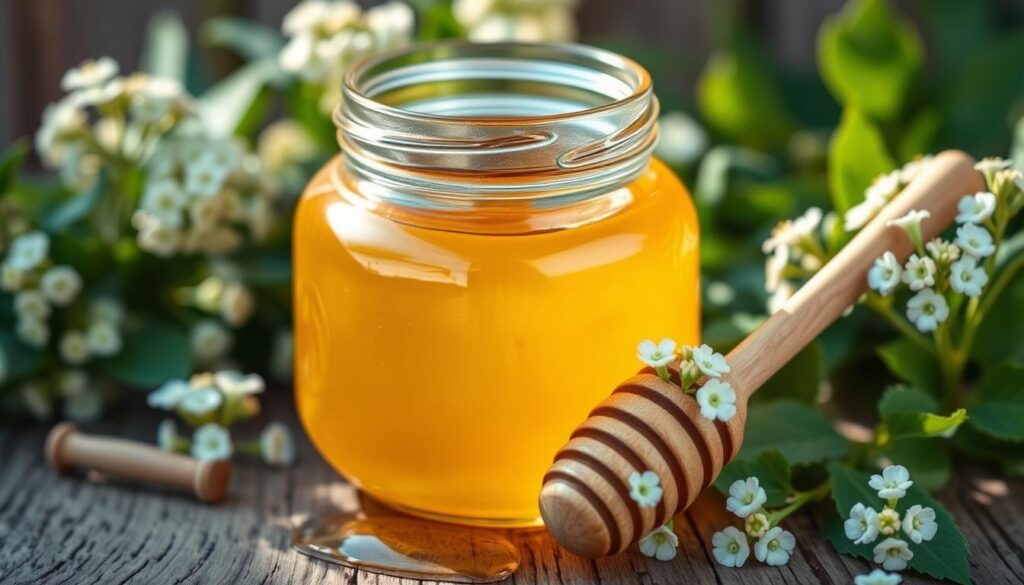 Clover honey in a jar